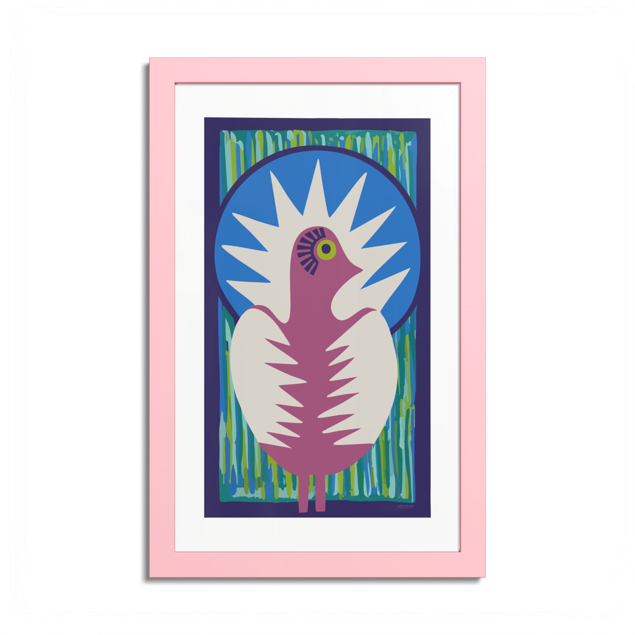 Peacock #18 Art Print - Pink Frame - 3 Sizes