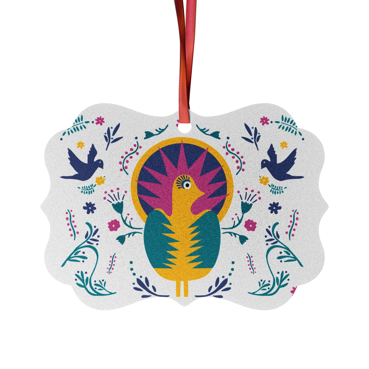 Folk Art Bird Aluminum Ornament — Decorative Holiday & Everyday Tree Hanging
