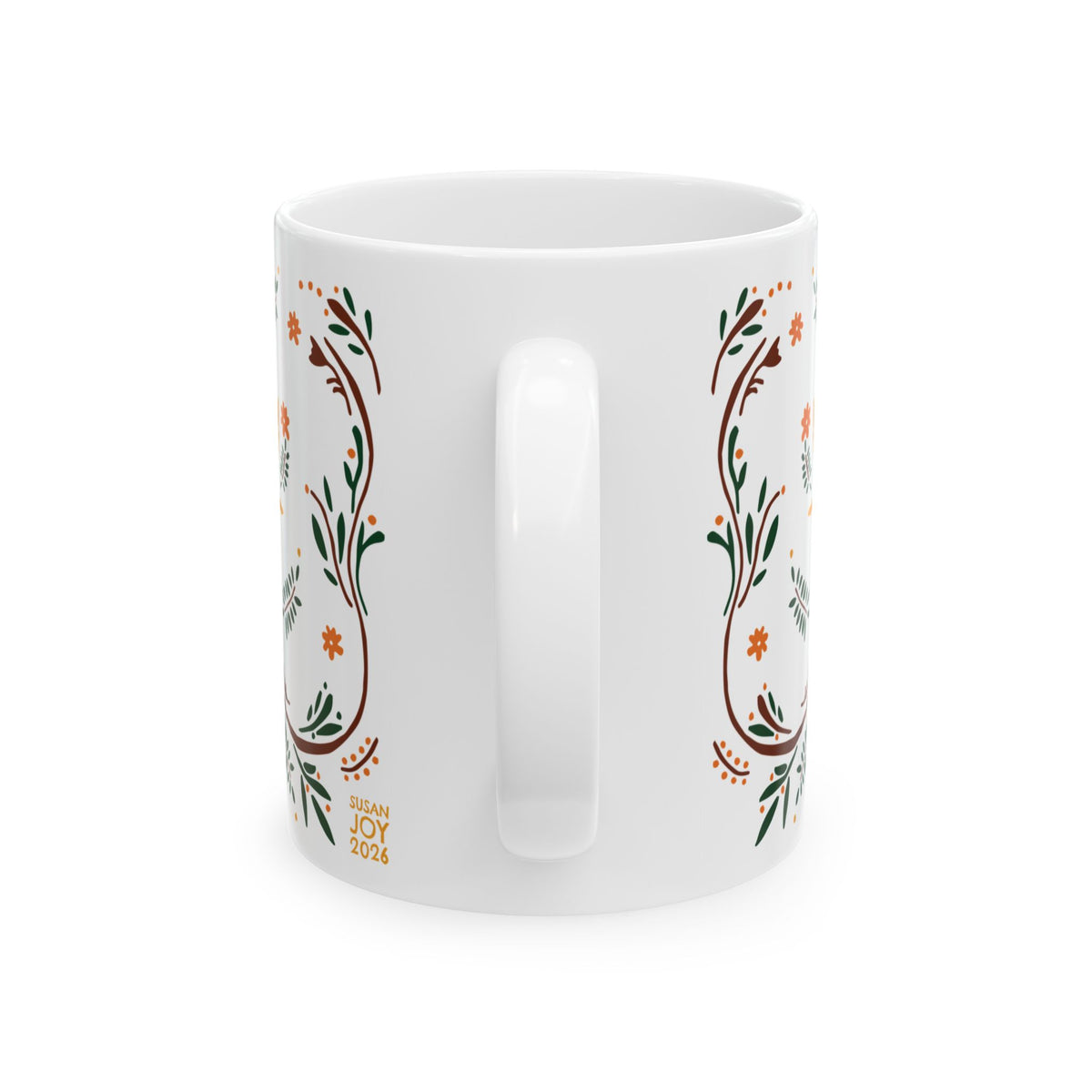 Abstract Peacock Ceramic Mug – Folk Art Coffee Cup - Autumn Colors