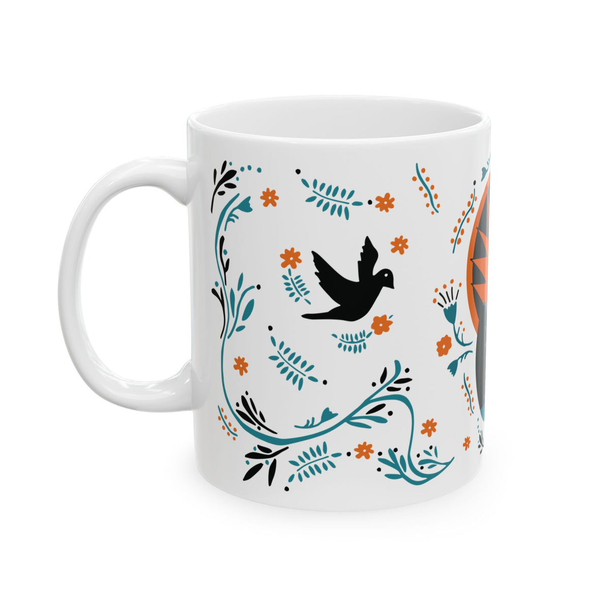 Abstract Peacock Ceramic Mug – Folk Art Coffee Cup - Halloween Edition