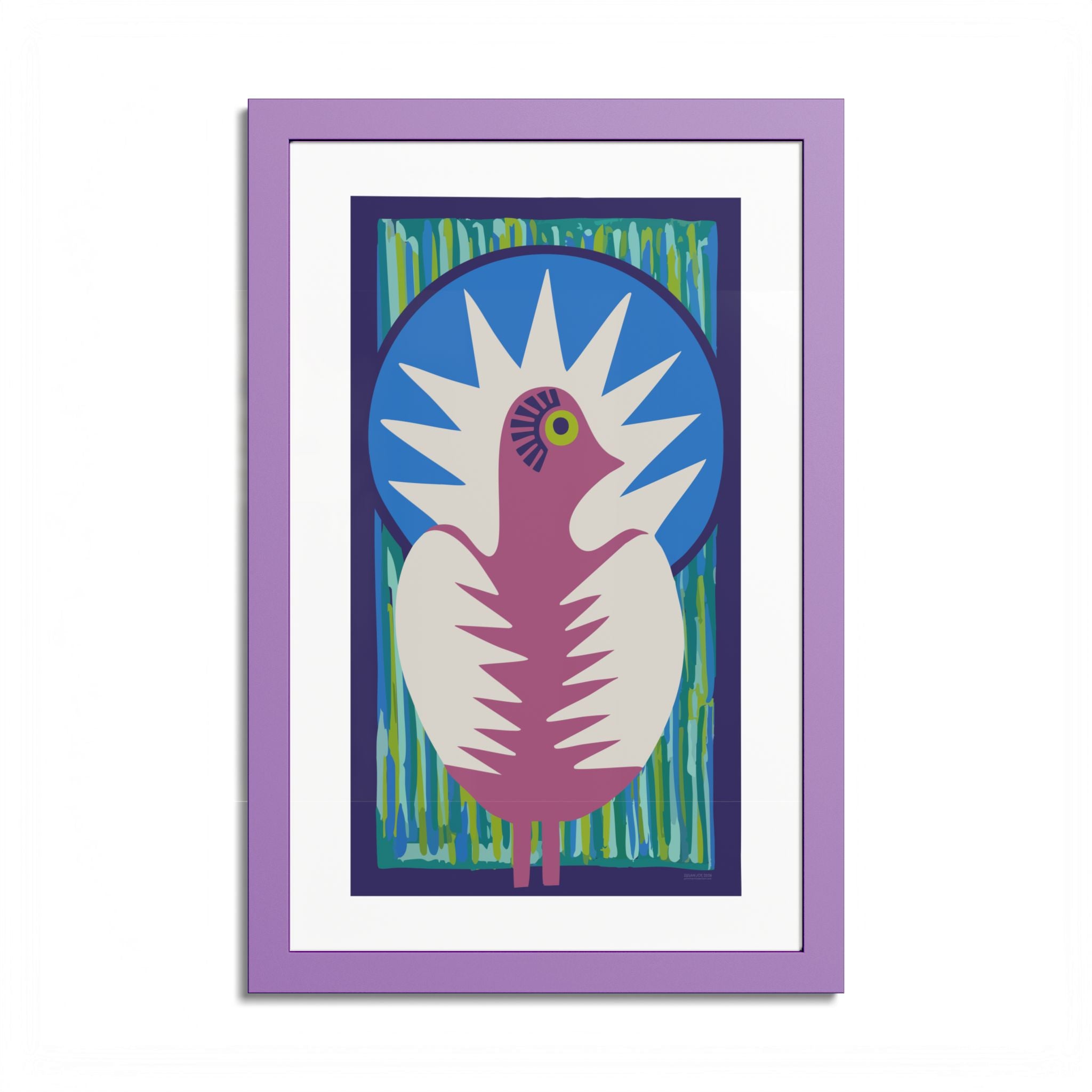 Peacock #18 Art Print - Lavender Frame - 3 Sizes
