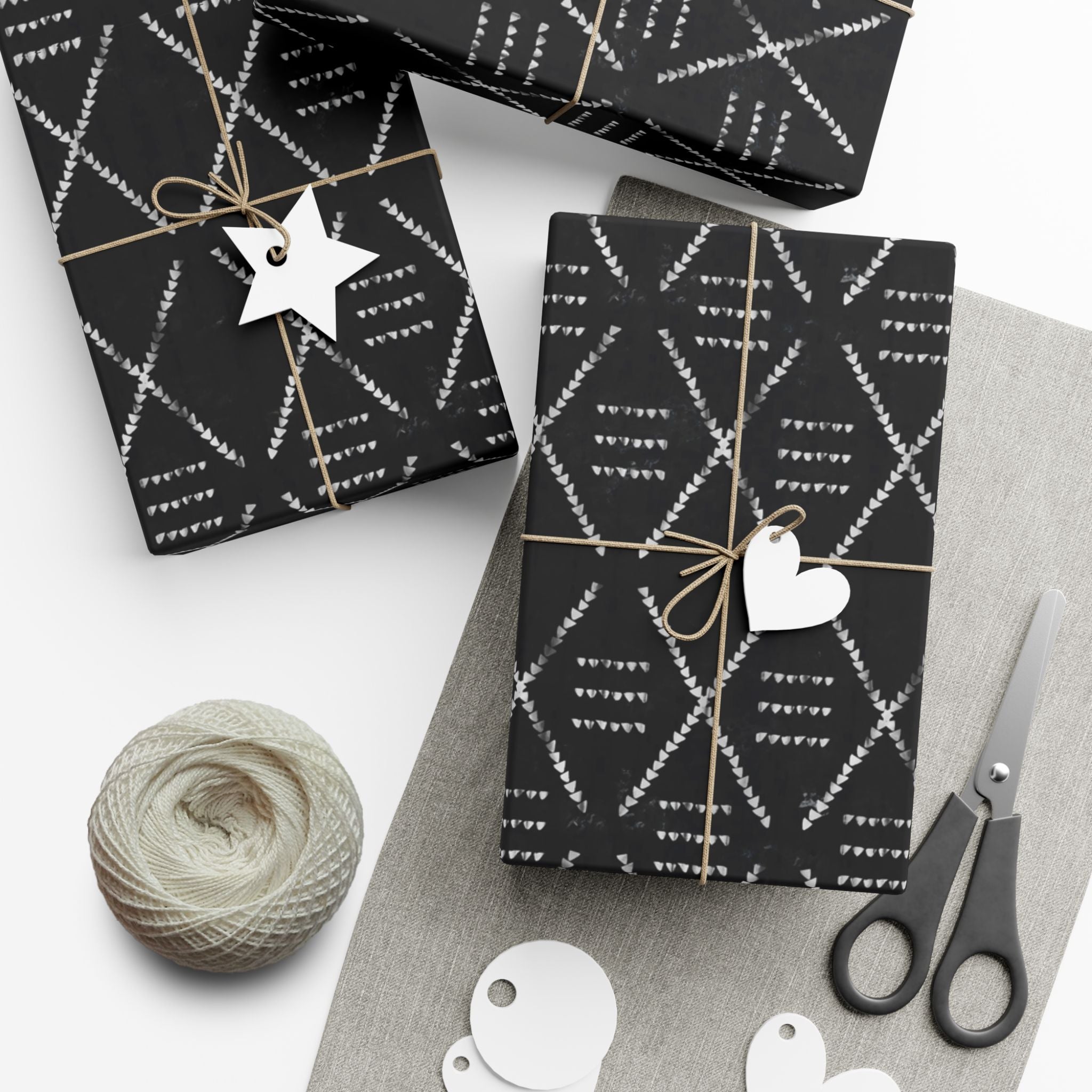 Black Mudcloth Pattern Gift Wrap Paper – Tribal Geometric Wrapping Sheets for Gifts