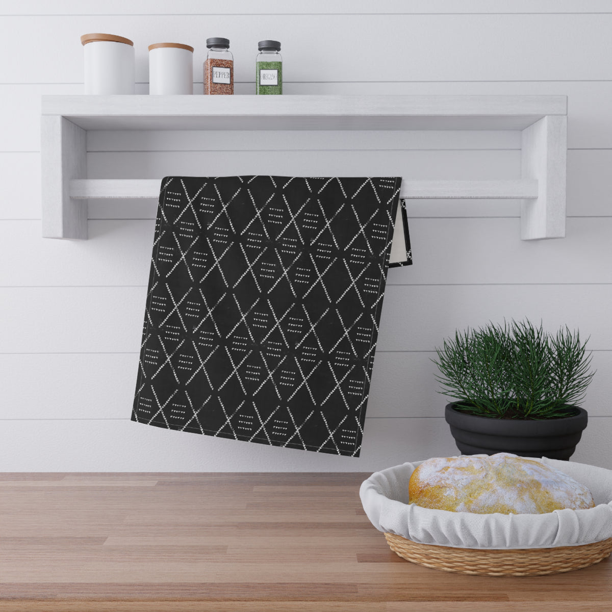 Black Geometric Mudcloth Kitchen Tea Towel