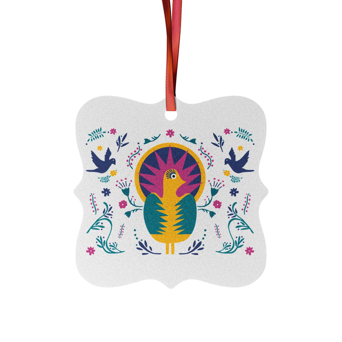 Folk Art Bird Aluminum Ornament — Decorative Holiday & Everyday Tree Hanging