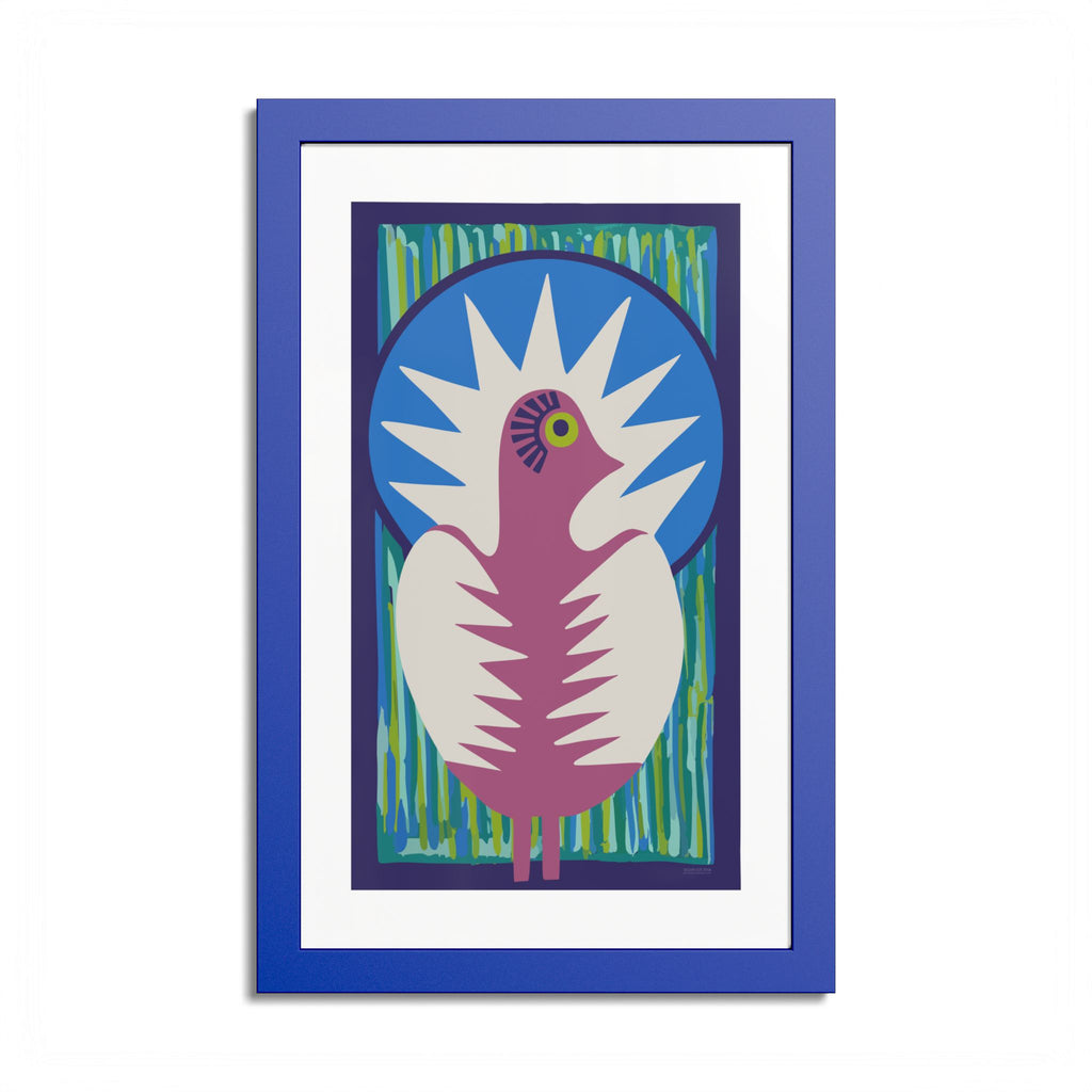 Peacock #18 Art Print - Electric Blue Frame - 3 Sizes