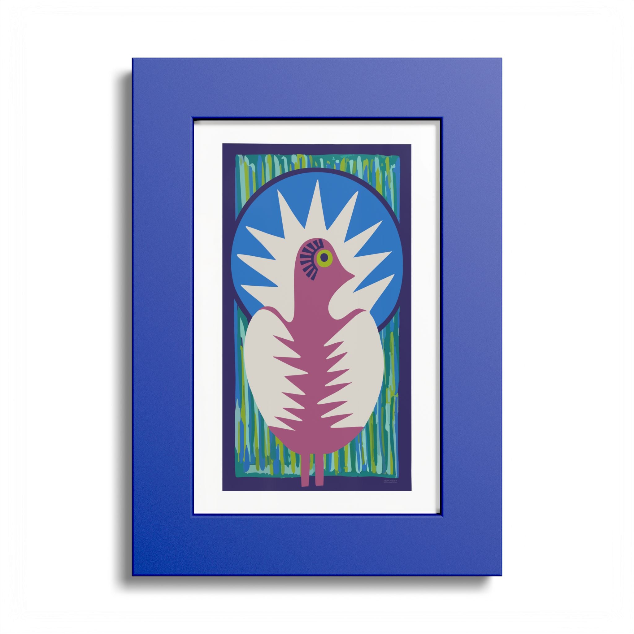 Peacock #18 Art Print - Electric Blue Frame - 3 Sizes