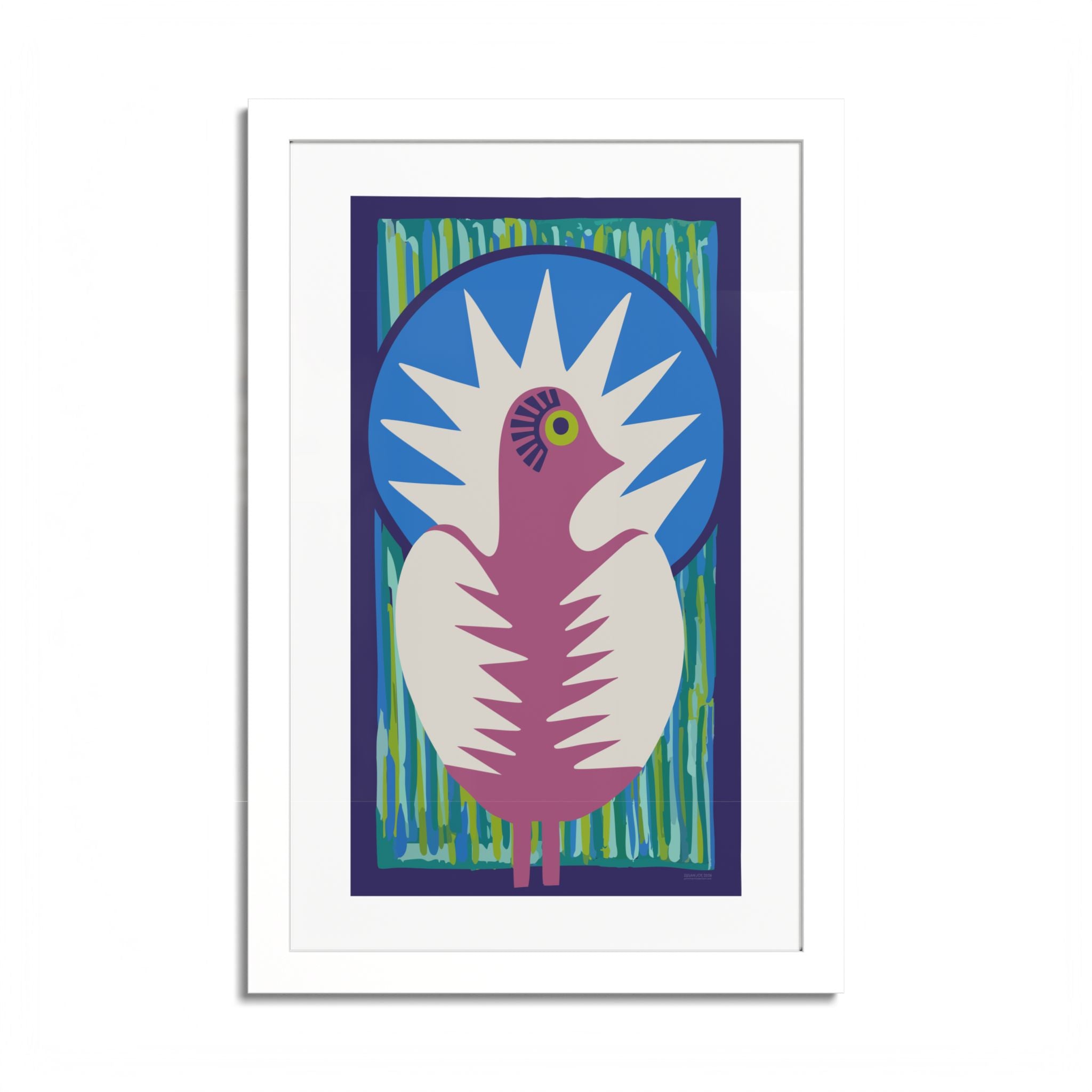 Peacock #18 Art Print - White Frame - 3 Sizes