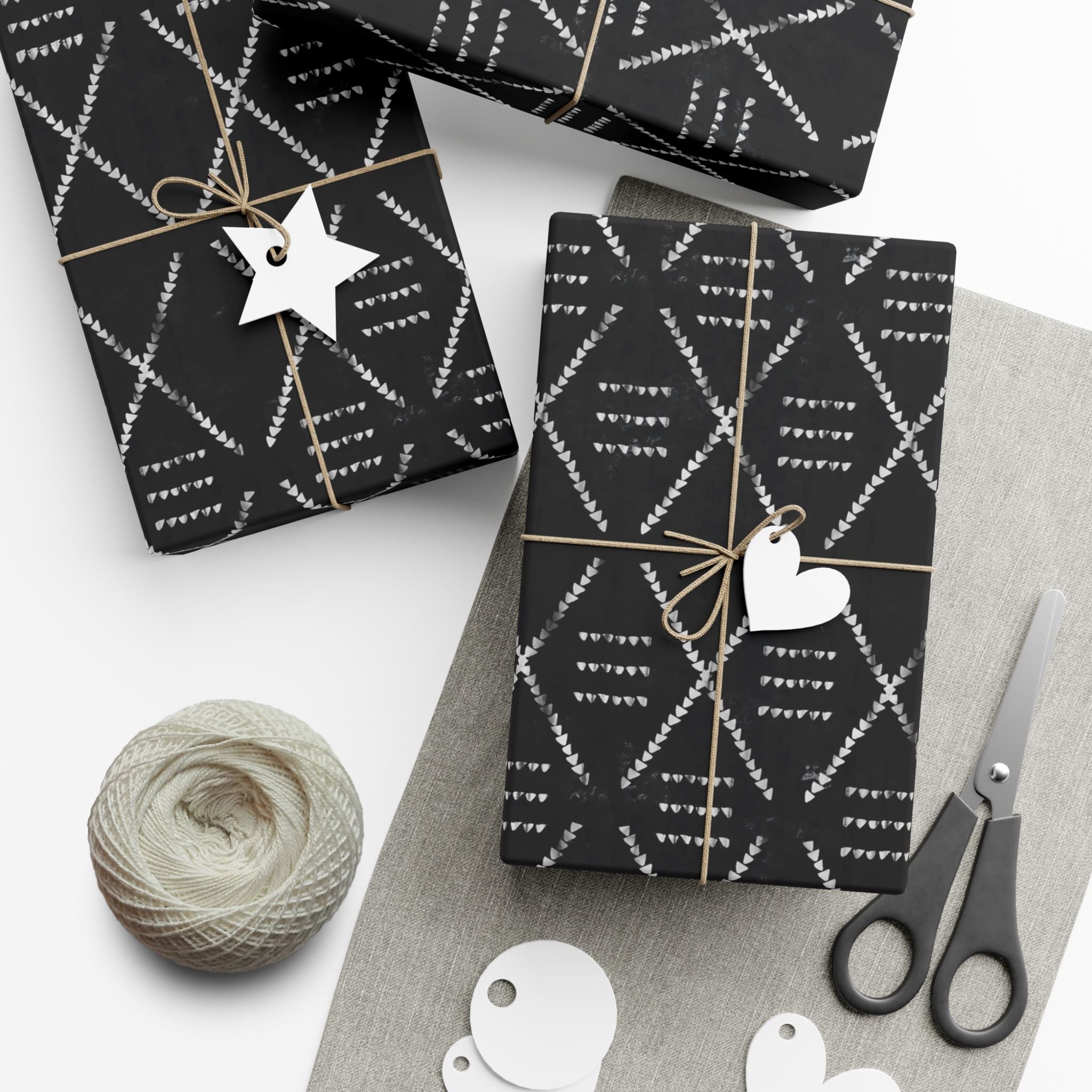 Black Mudcloth Pattern Gift Wrap Paper – Tribal Geometric Wrapping Sheets for Gifts