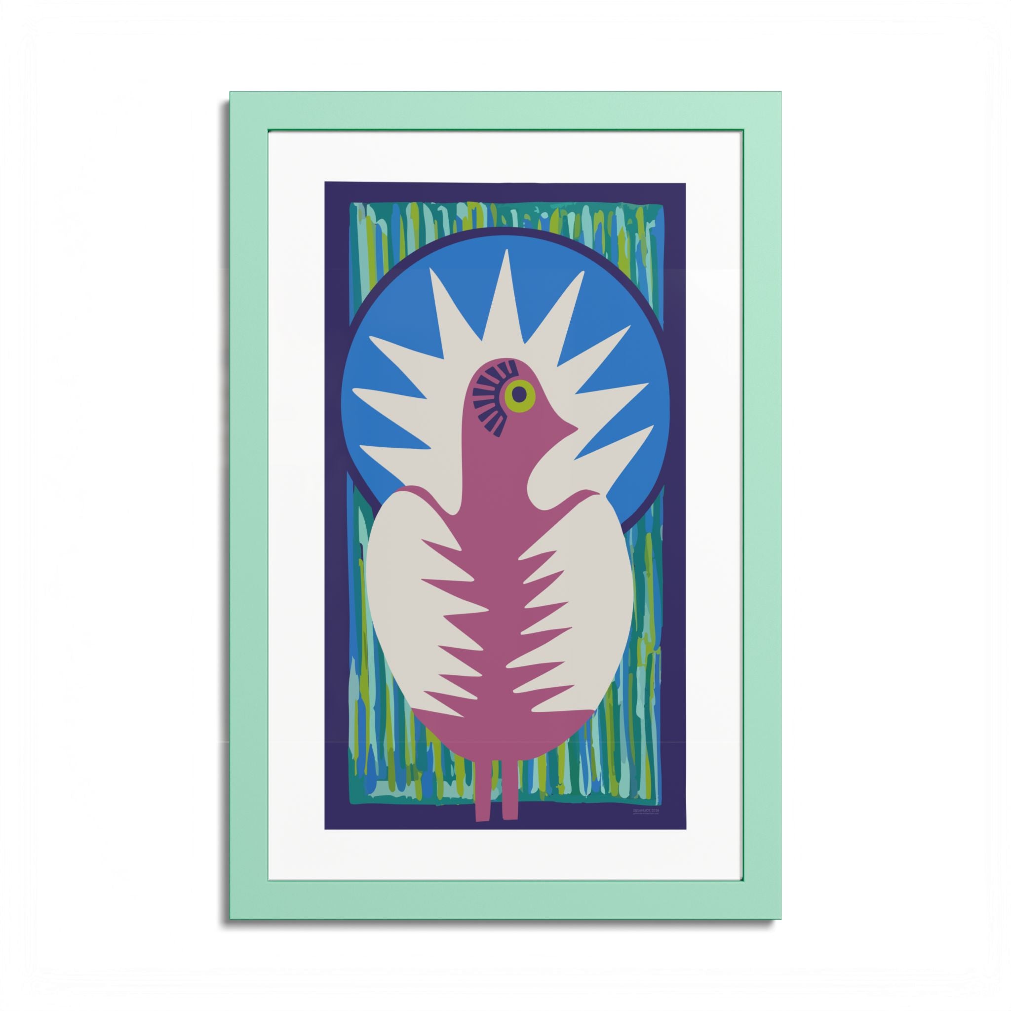 Peacock #18 Art Print - Mint Frame - 3 Sizes