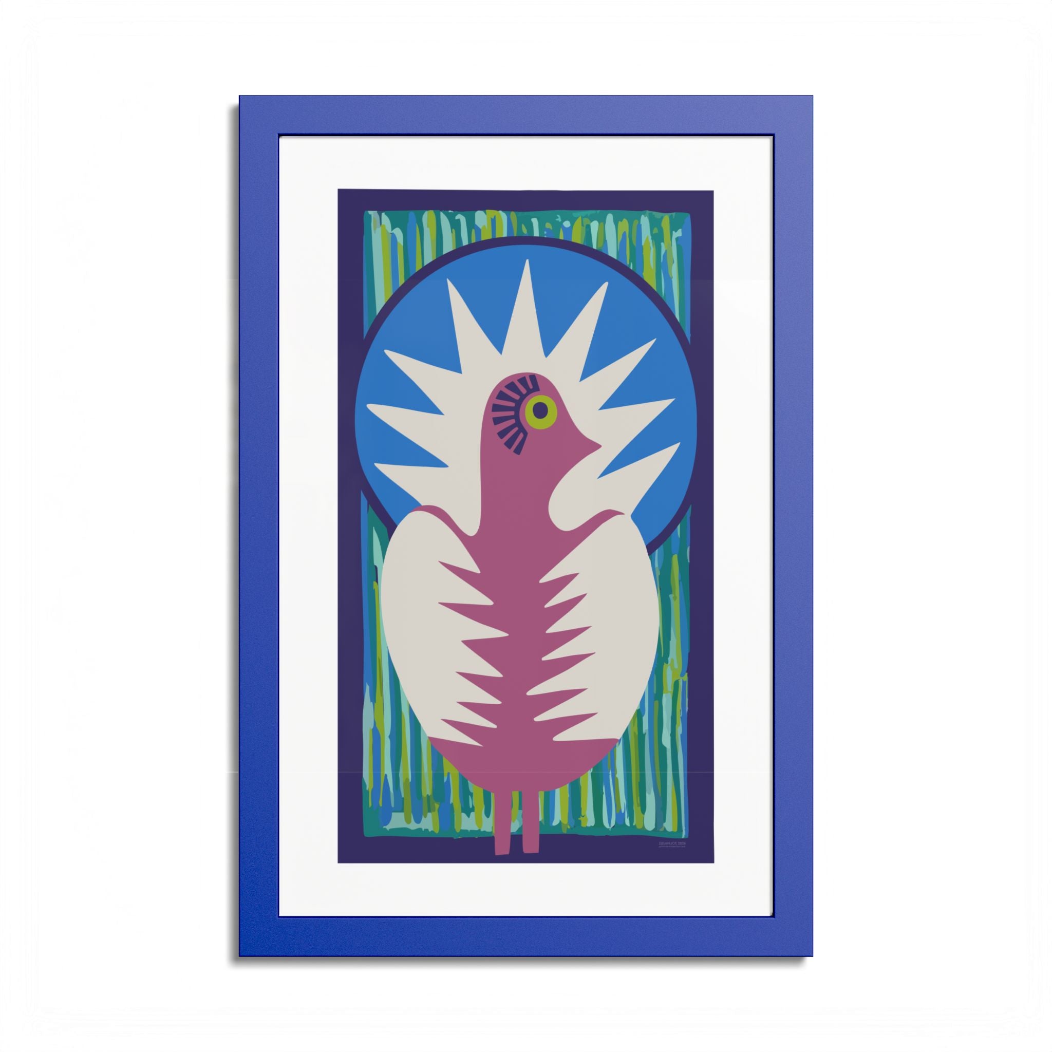 Peacock #18 Art Print - Electric Blue Frame - 3 Sizes