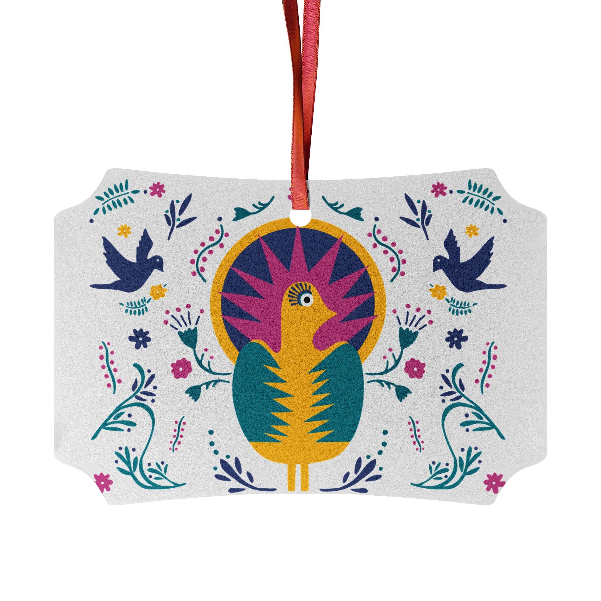 Folk Art Bird Aluminum Ornament — Decorative Holiday & Everyday Tree Hanging