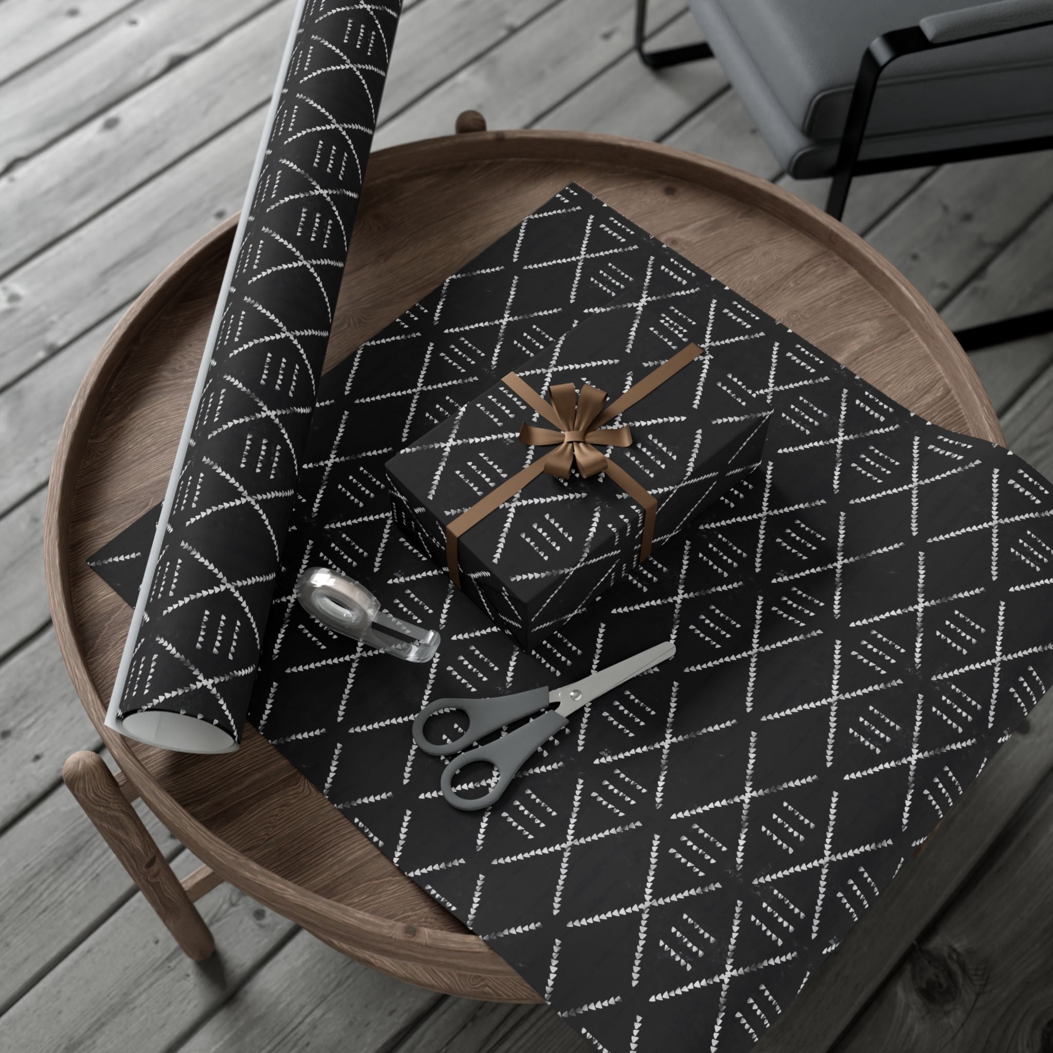 Black Mudcloth Pattern Gift Wrap Paper – Tribal Geometric Wrapping Sheets for Gifts