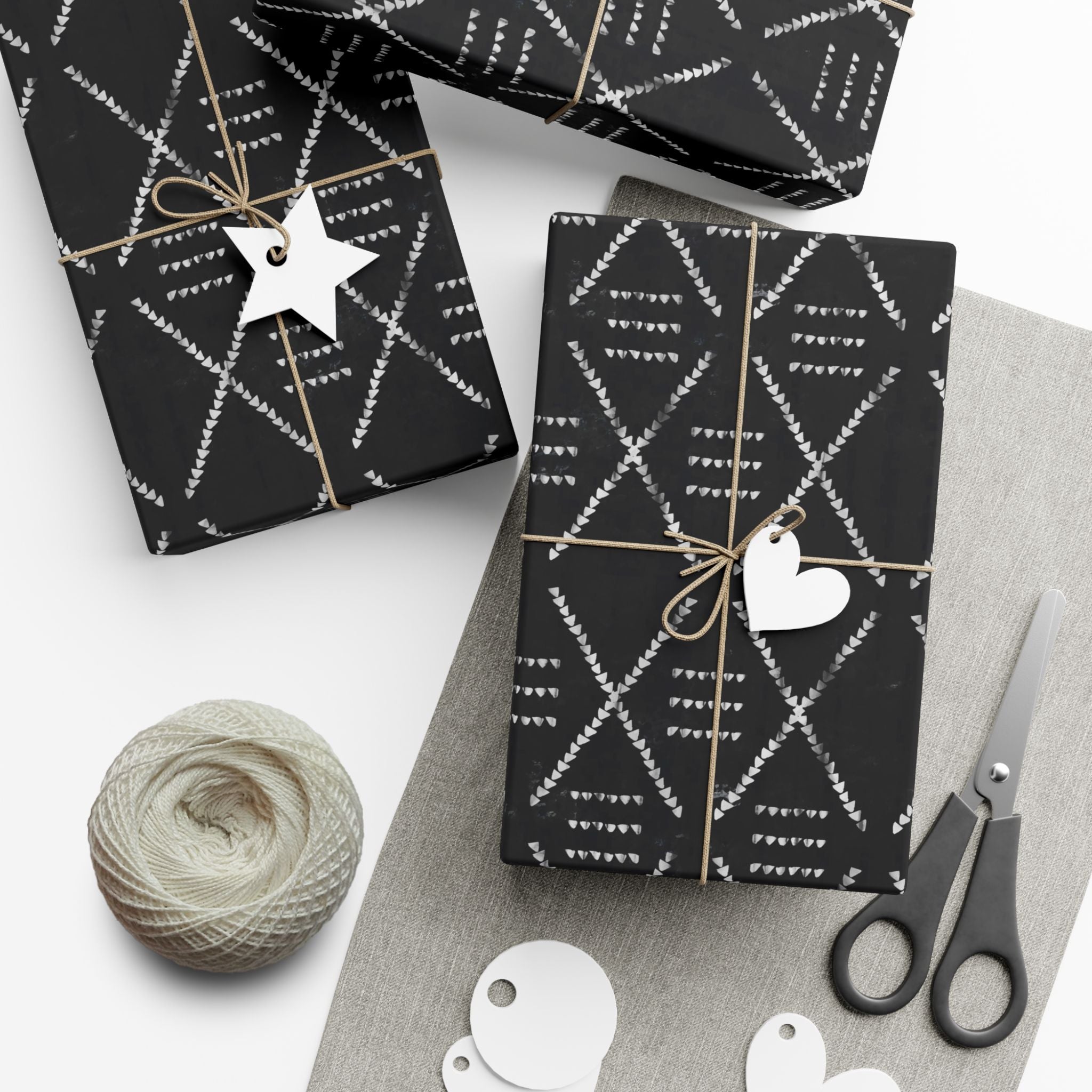 Black Mudcloth Pattern Gift Wrap Paper – Tribal Geometric Wrapping Sheets for Gifts