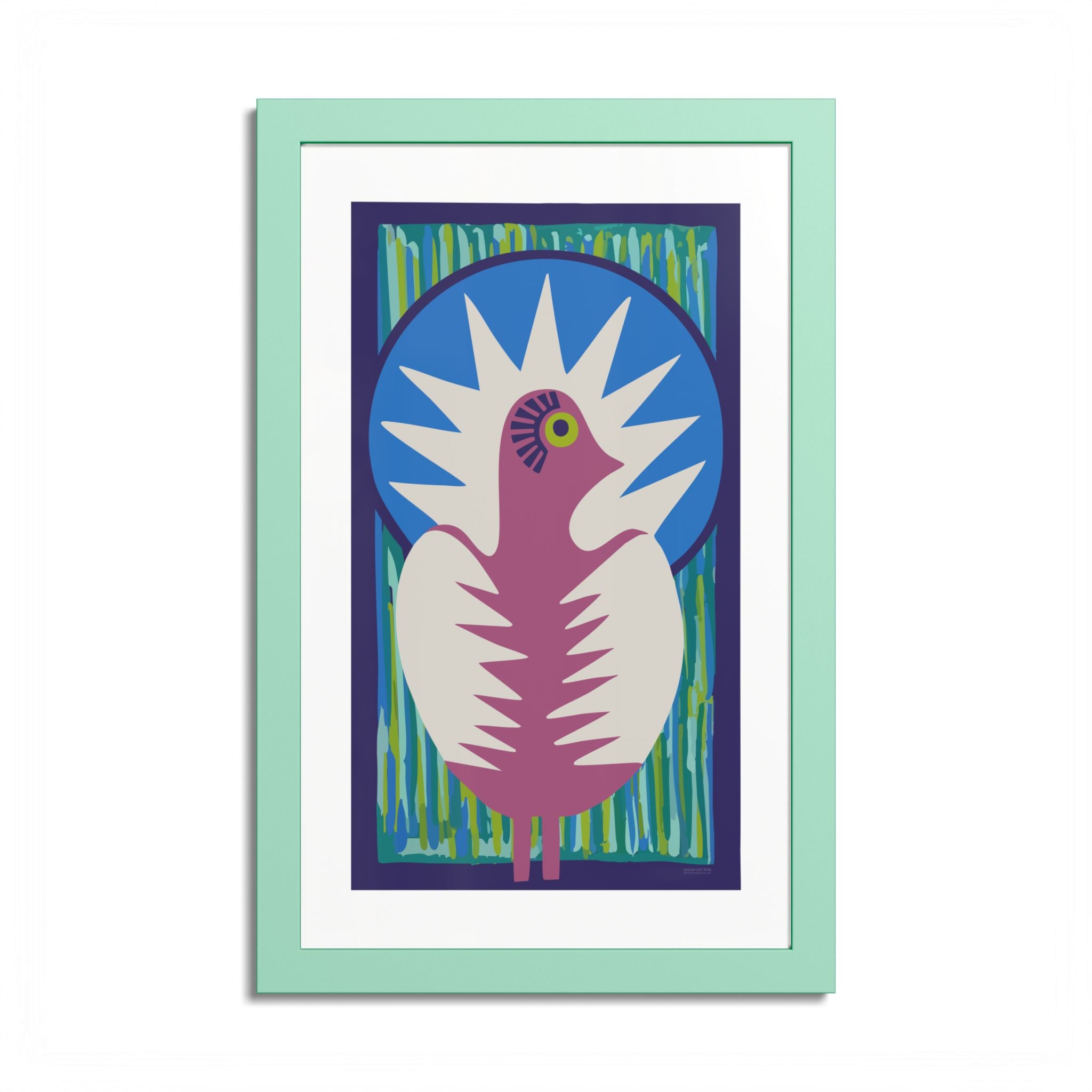 Peacock #18 Art Print - Mint Frame - 3 Sizes