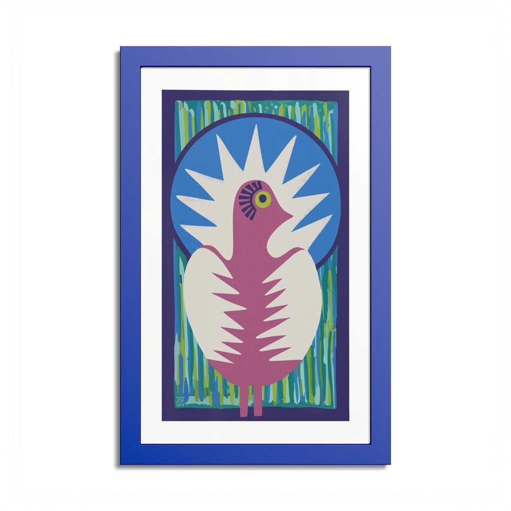 Peacock #18 Art Print - Electric Blue Frame - 4 Sizes