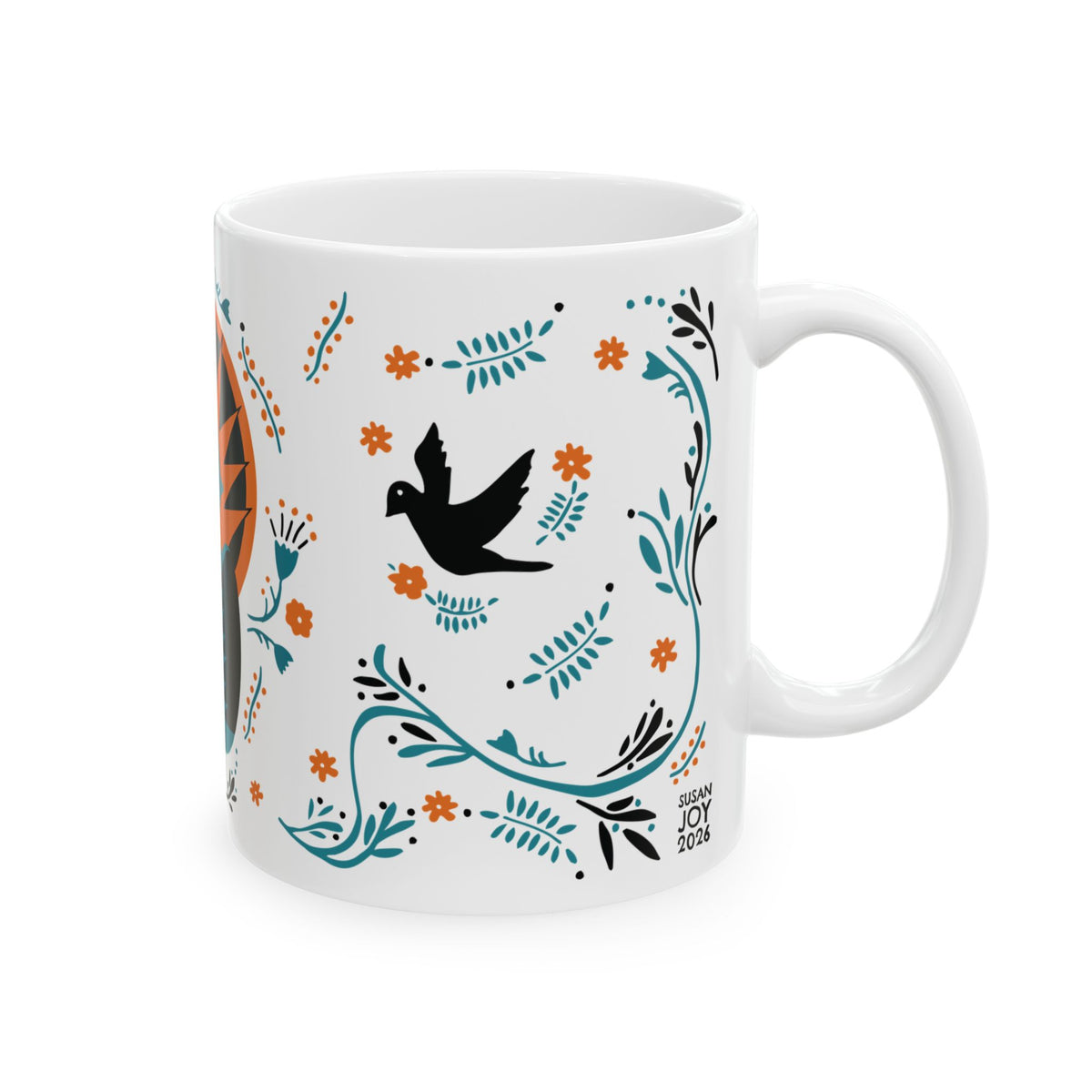 Abstract Peacock Ceramic Mug – Folk Art Coffee Cup - Halloween Edition