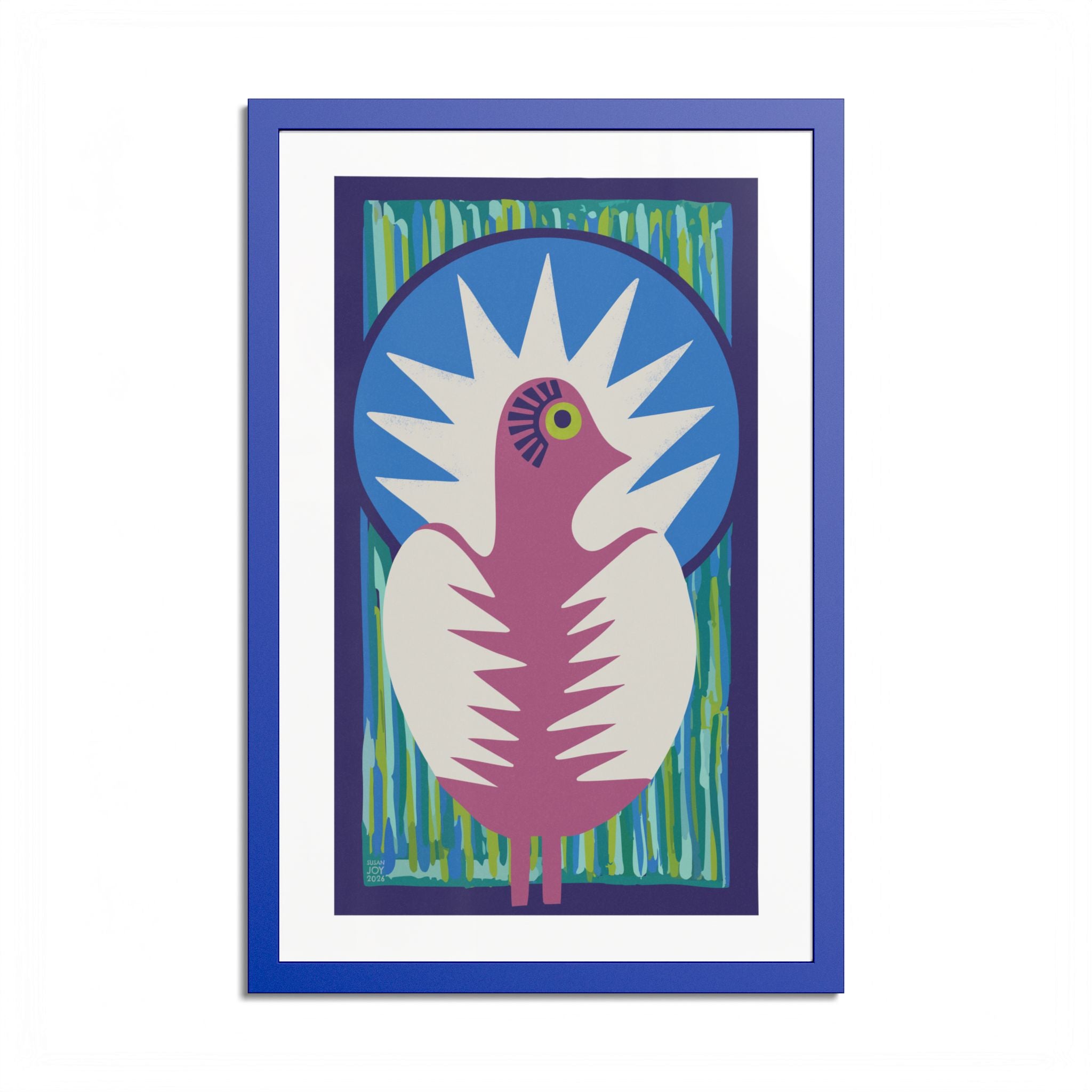 Peacock #18 Art Print - Electric Blue Frame - 4 Sizes