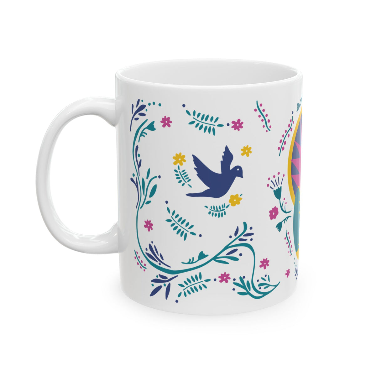 Abstract Peacock Ceramic Mug – Colorful Folk Art Coffee Cup (11oz)