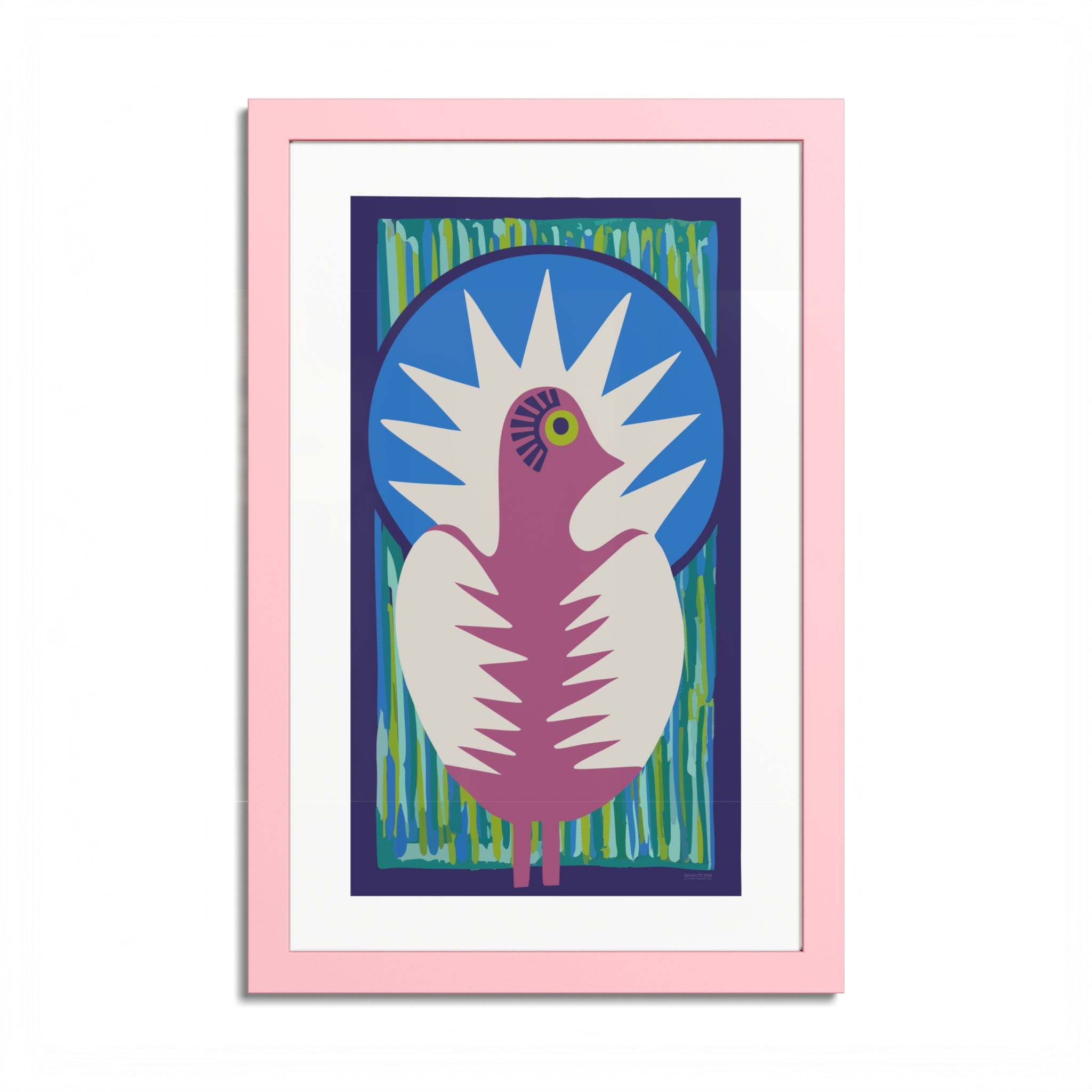 Peacock #18 Art Print - Pink Frame - 3 Sizes